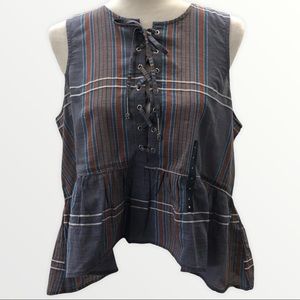 Lucky Brand Lace Up Ruffle Tank M